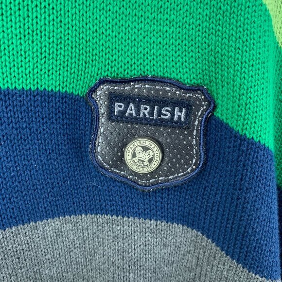 Parish Nation Sweater Mens 2XL‎ Blue Green Pullover Striped Long Sleeve V Neck - Picture 4 of 16